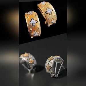 Four Leaf Clover Brushed Graft 925 Silver Plated  Crystal Earrings Fashion Lux